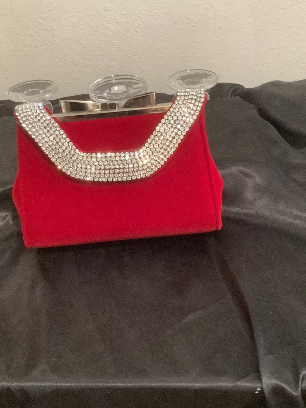 Red Velvet Evening Clutch with Crystal Accent